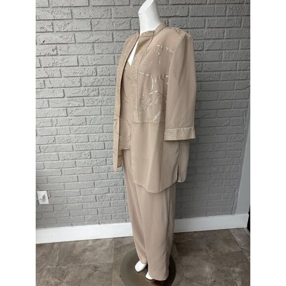 Dana Kay Women Beige Gold Mother of the Bride Formal 3 PCS Pant Suit Size 16W - Picture 10 of 15